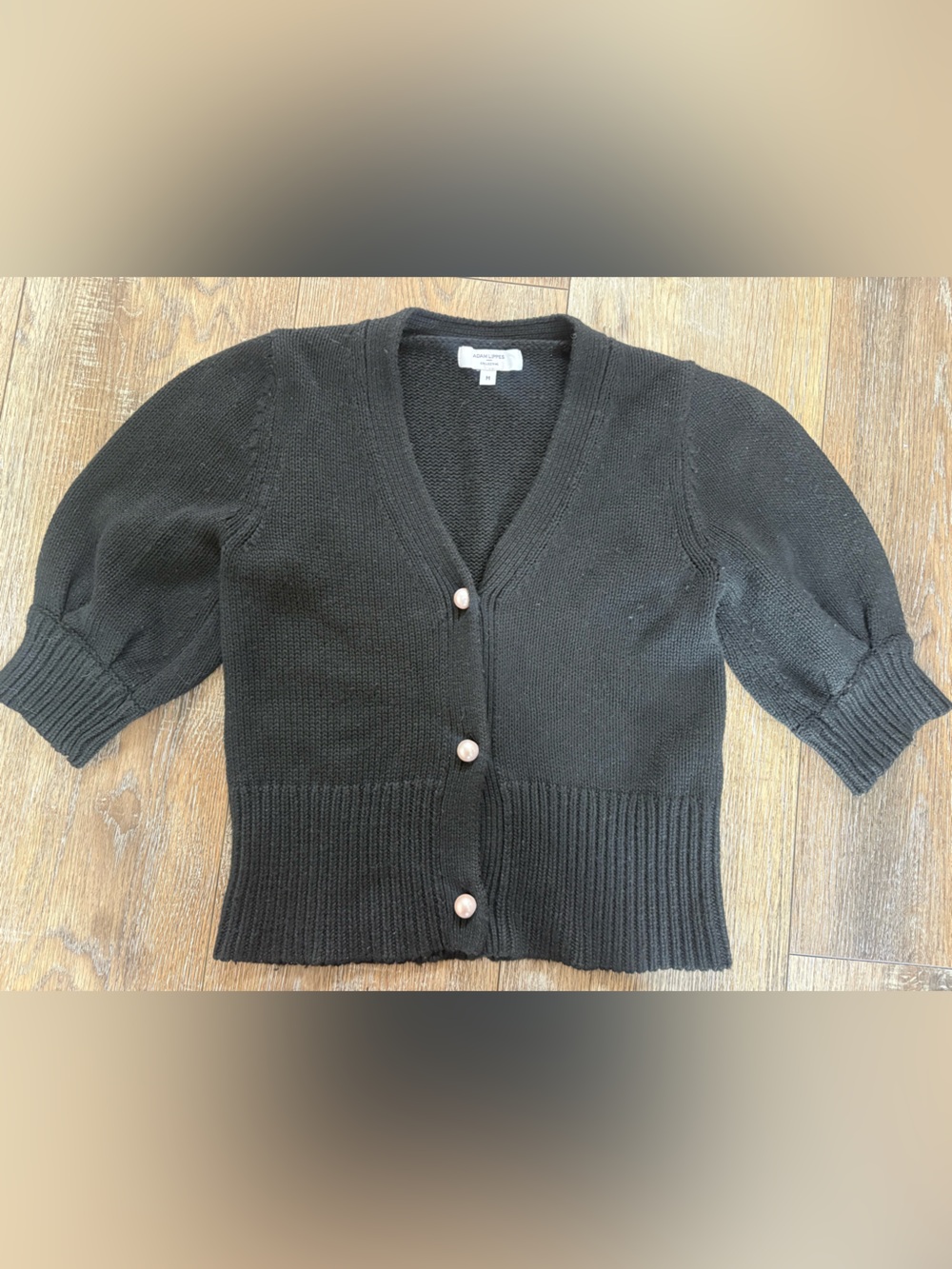 Adam Lippes Black Cropped wool blend in Puff-Sleeve Cardigan